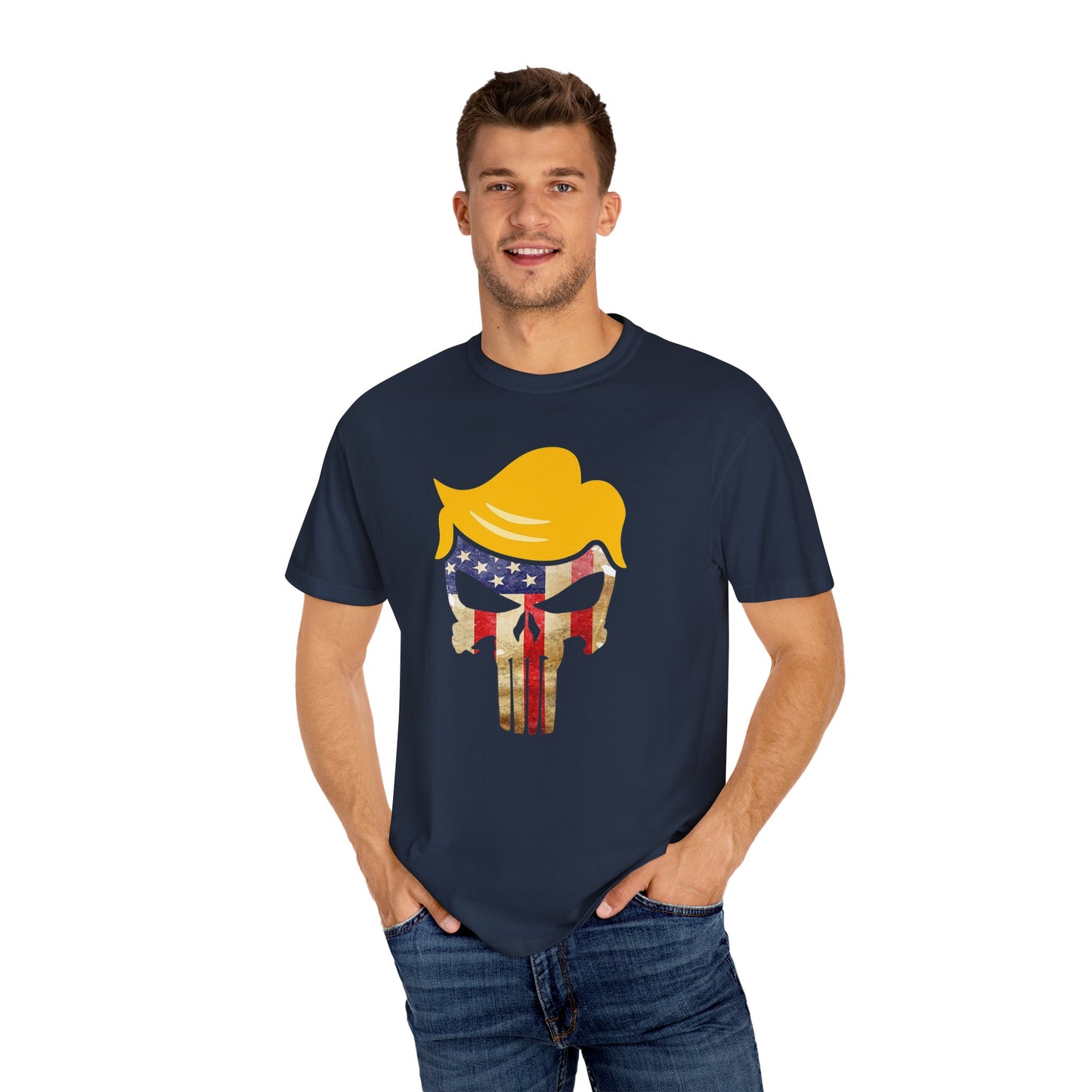 Trump The Patriot Flag Skull Design - Unisex Garment-Dyed T-Shirt