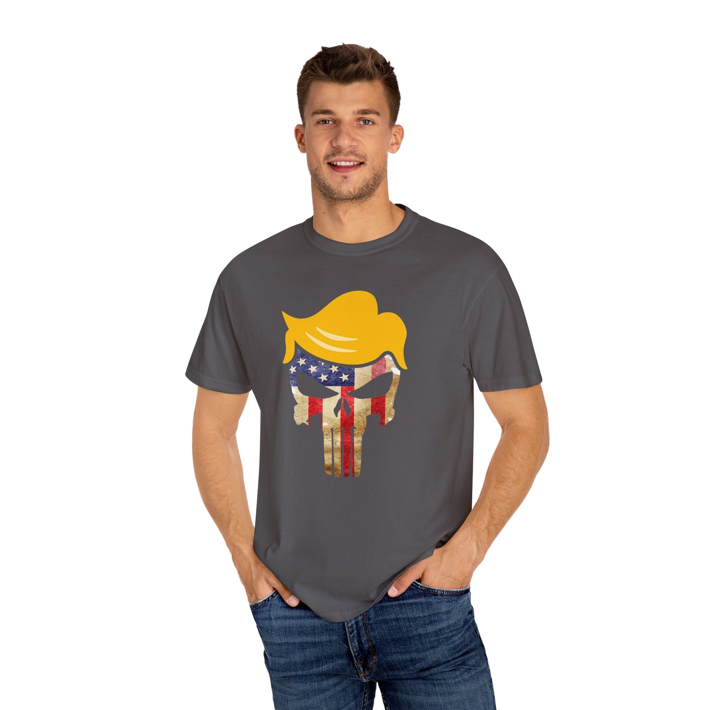 Trump The Patriot Flag Skull Design - Unisex Garment-Dyed T-Shirt