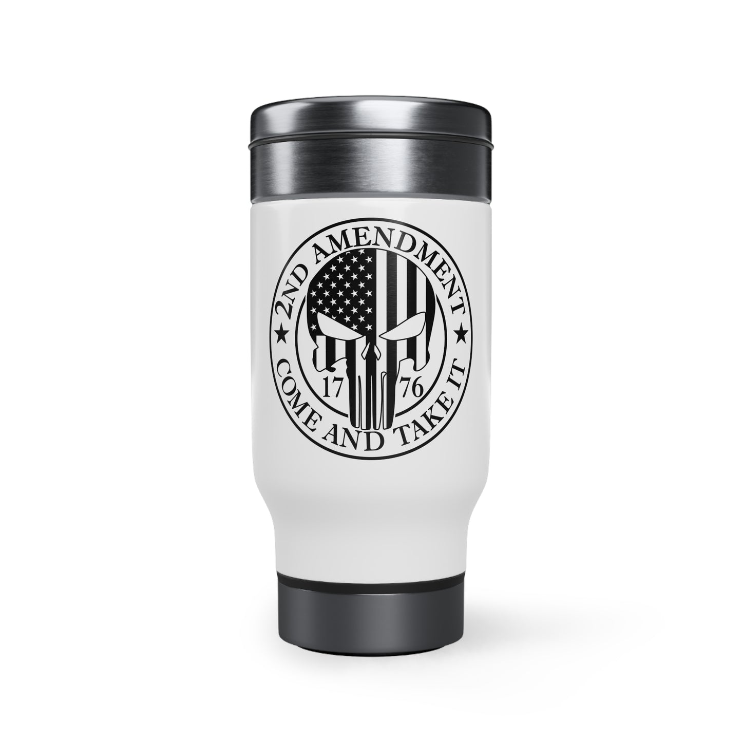 2nd Amendment Punisher - Stainless Steel Travel Mug with Handle, 14oz