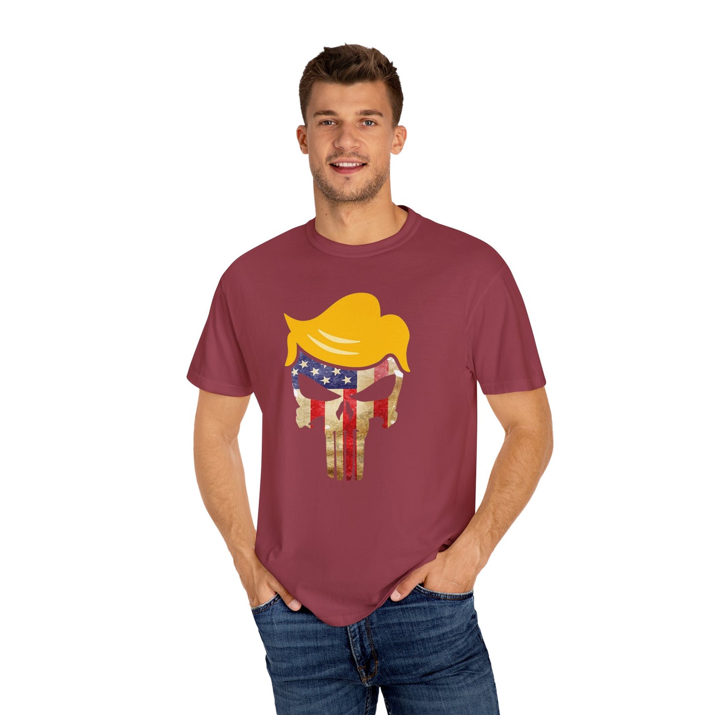 Trump The Patriot Flag Skull Design - Unisex Garment-Dyed T-Shirt