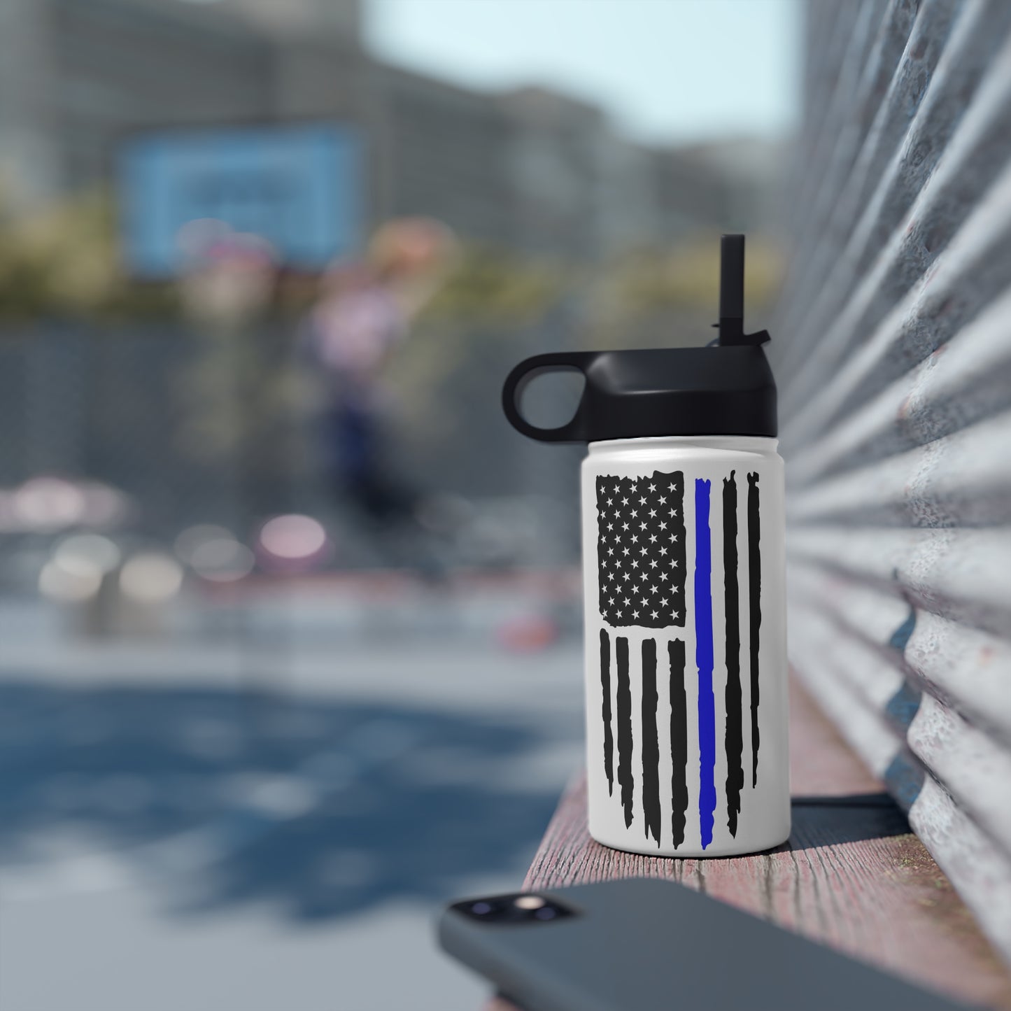 Thin Blue Line Stainless Steel Water Bottle, Standard Lid