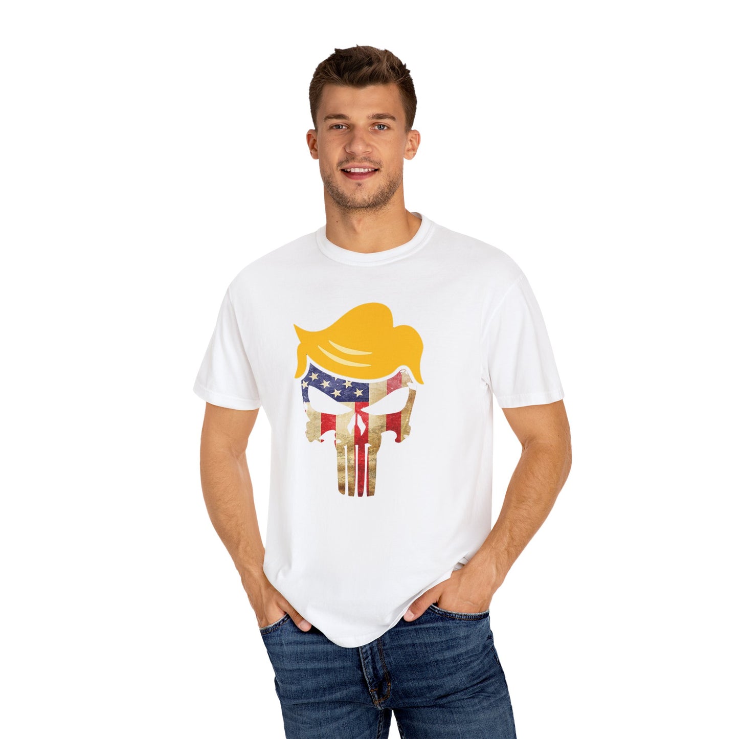 Trump The Patriot Flag Skull Design - Unisex Garment-Dyed T-Shirt