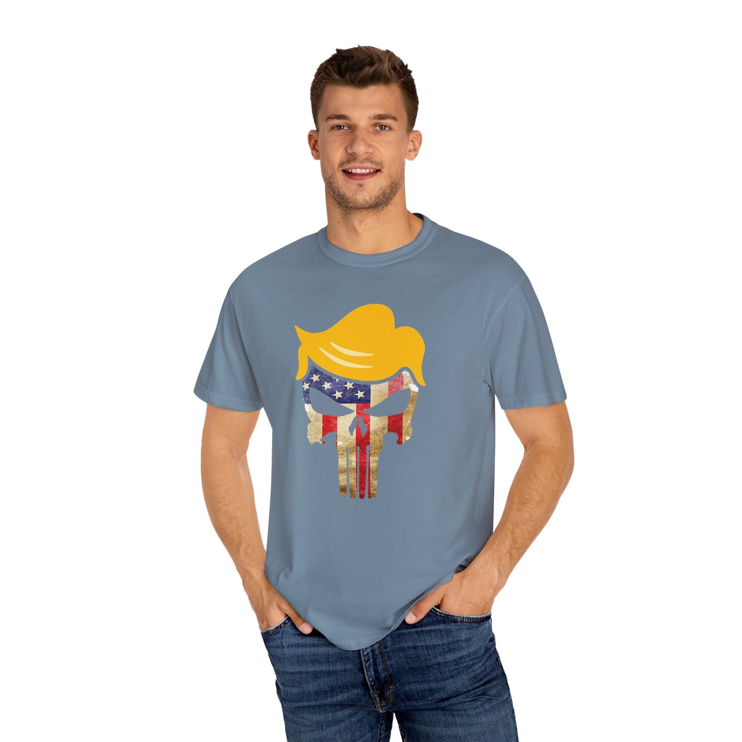 Trump The Patriot Flag Skull Design - Unisex Garment-Dyed T-Shirt