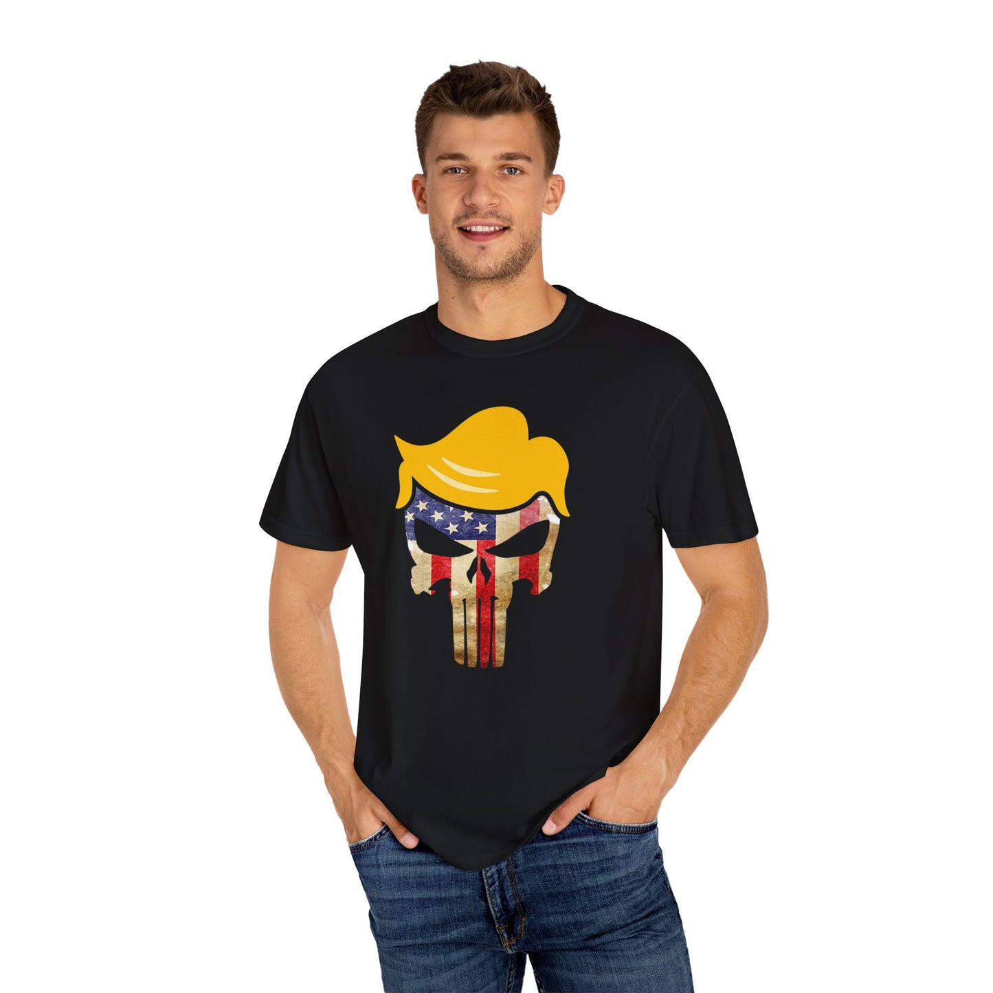 Trump The Patriot Flag Skull Design - Unisex Garment-Dyed T-Shirt