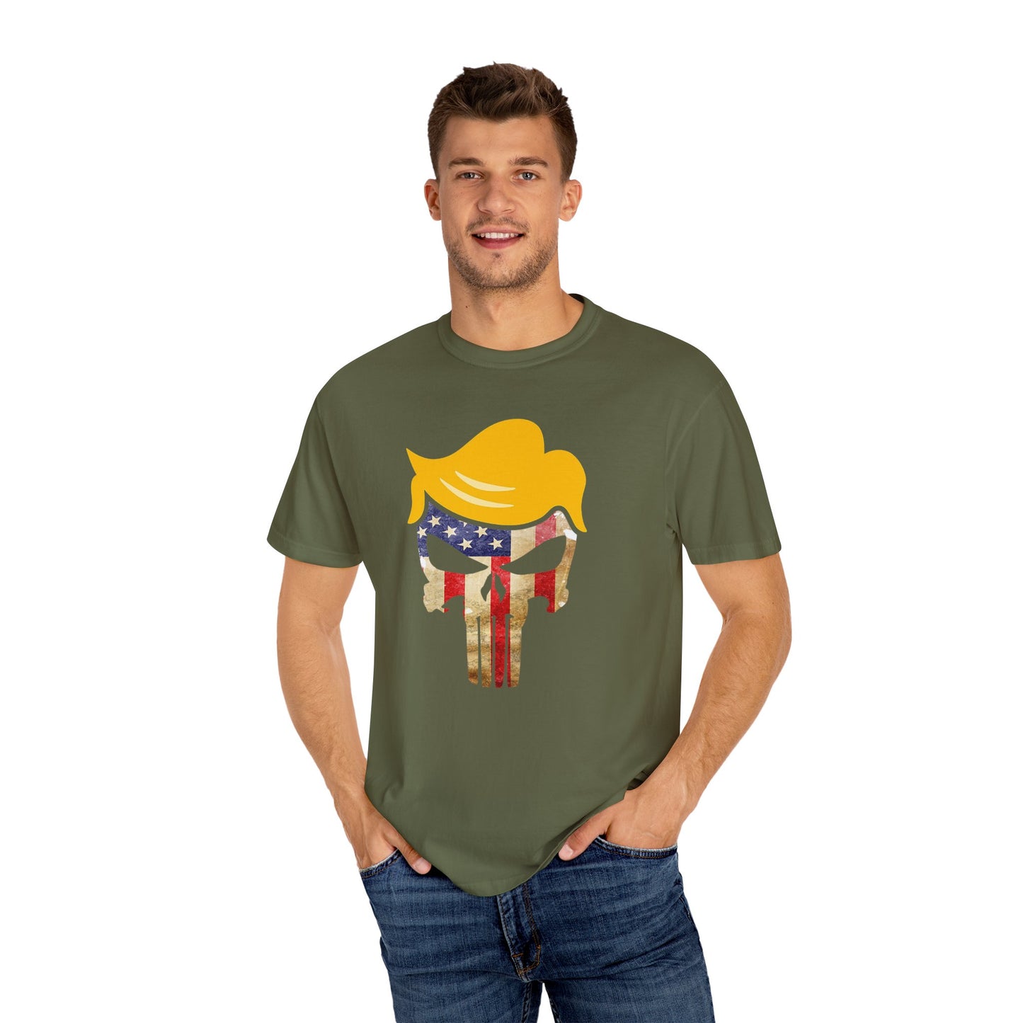 Trump The Patriot Flag Skull Design - Unisex Garment-Dyed T-Shirt