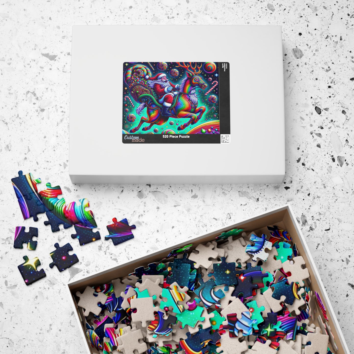 Rainbow Santa Reindeer Puzzle — Colorful Christmas Jigsaw (520 pcs)