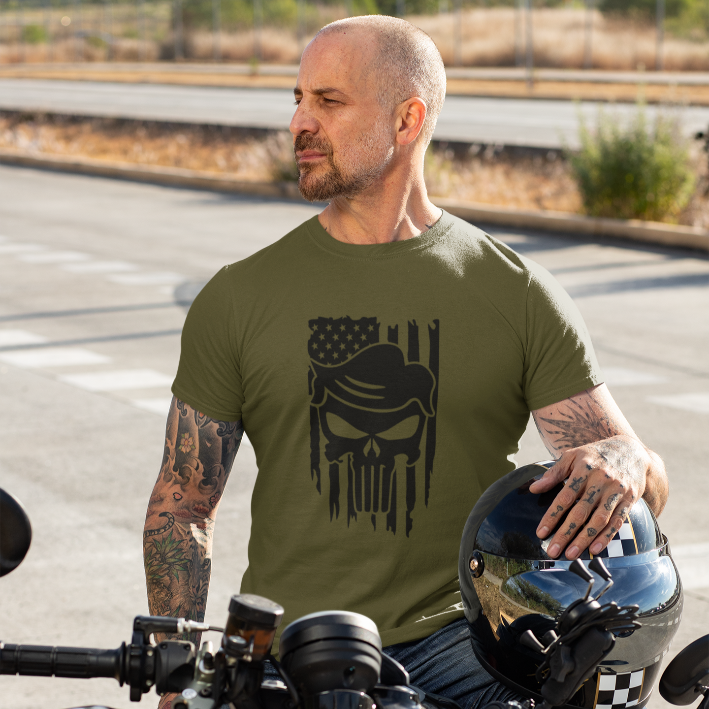 TRUMP-PATRIOT Skull & Flag Design - Unisex Tri-Blend Crew Tee