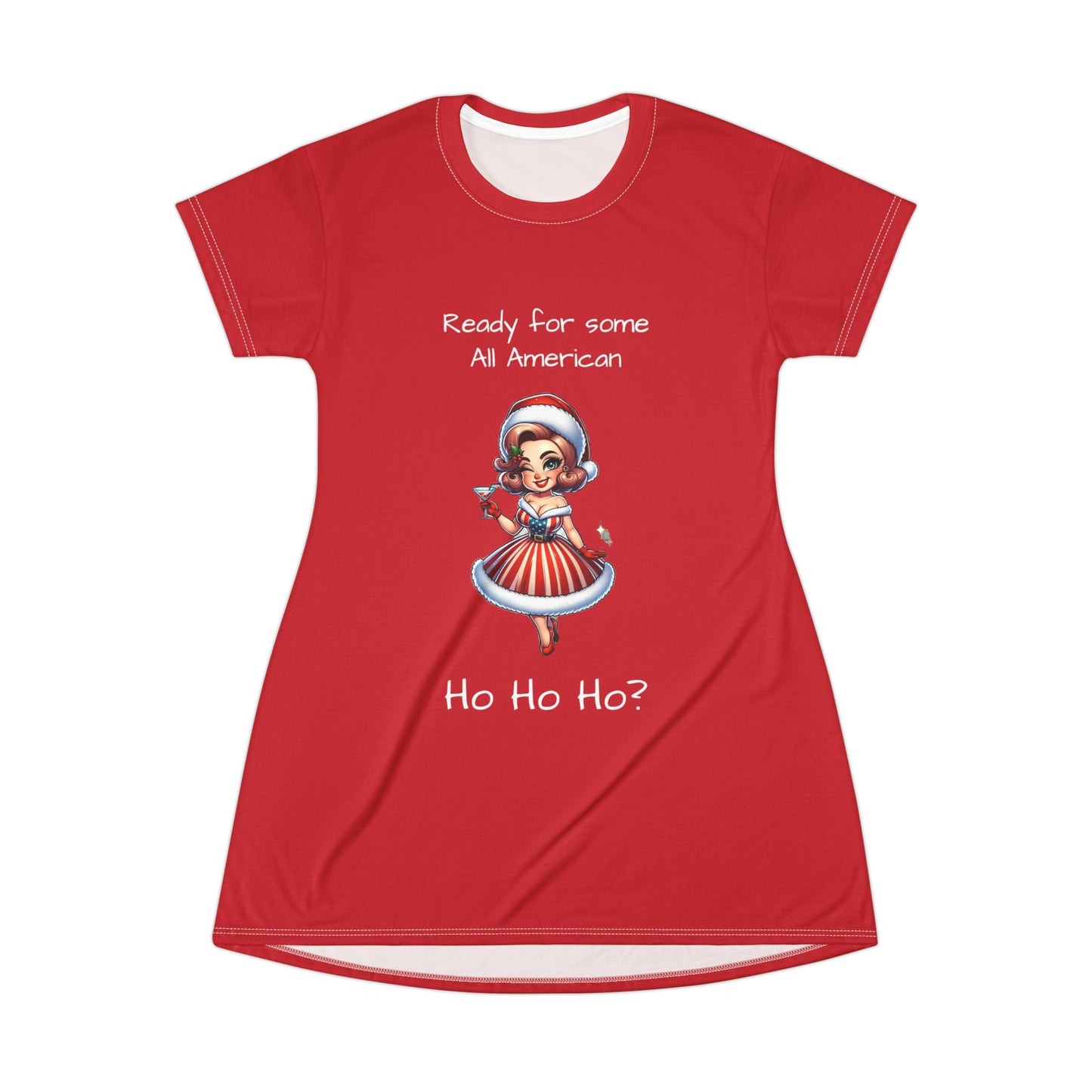 Patriotic Mrs. Claus T-Shirt Dress (AOP)