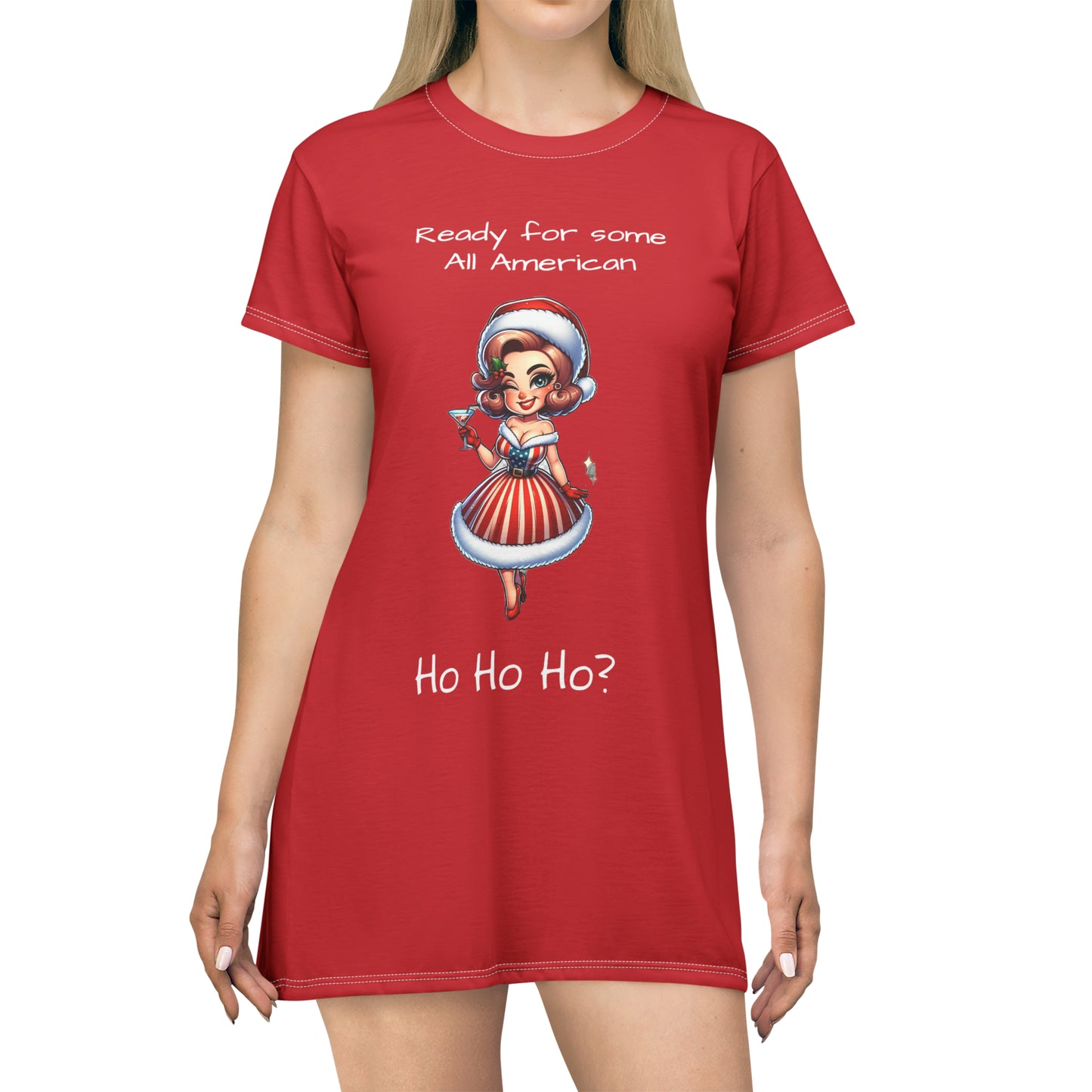 Patriotic Mrs. Claus T-Shirt Dress (AOP)