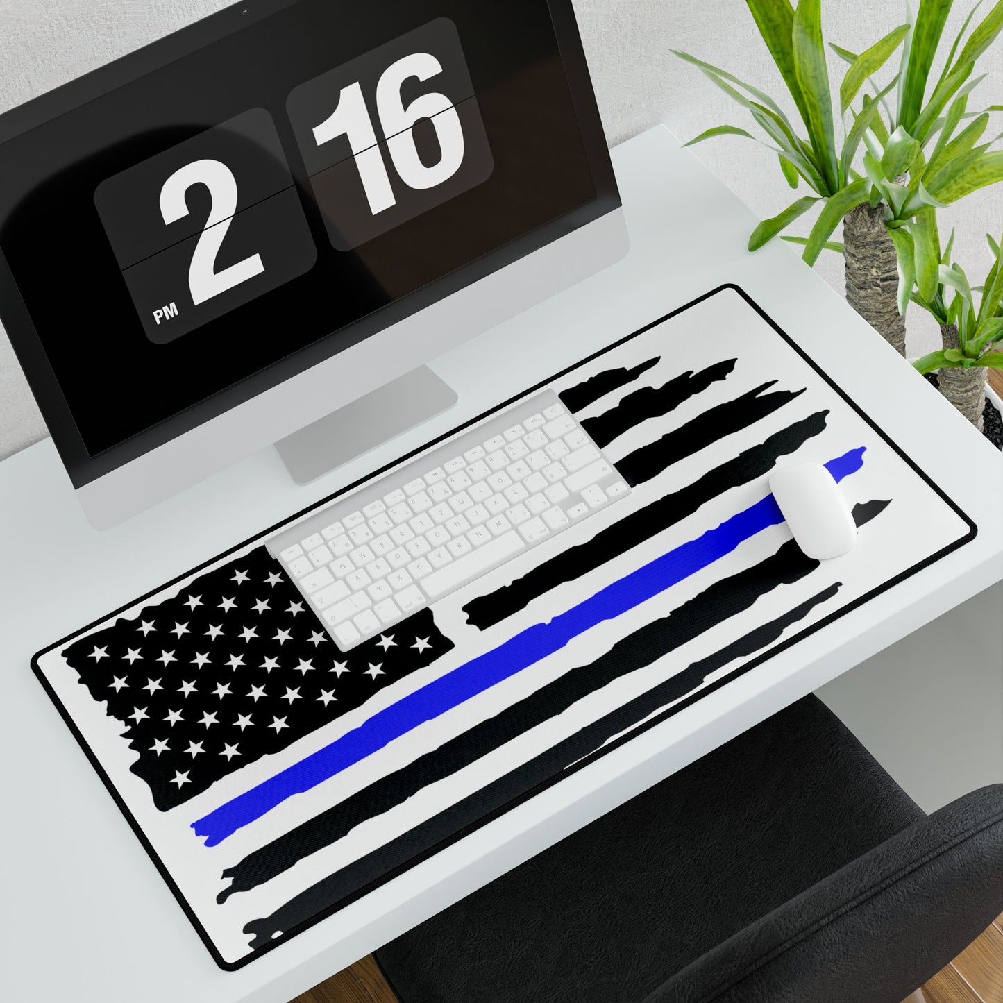 Blue Line American Flag Desk Mat - Perfect for Patriotic Home Office Decor
